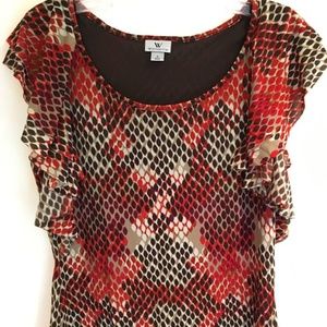 Small Worthington flutter sleeve top brown and red